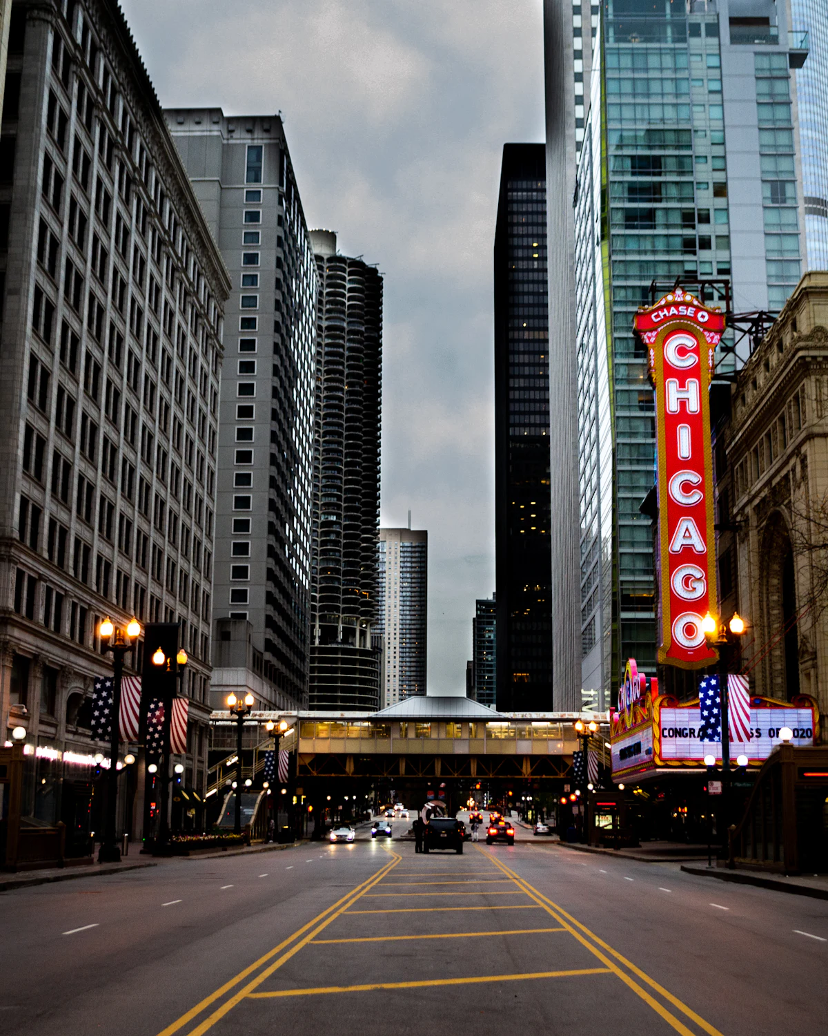 State Street and the Chicago Theatre sign