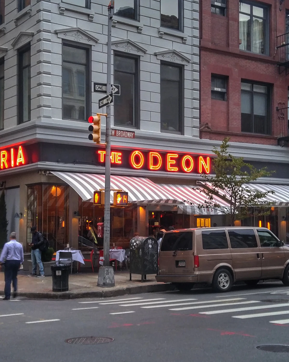 Restaurant signs on a Manhattan street corner