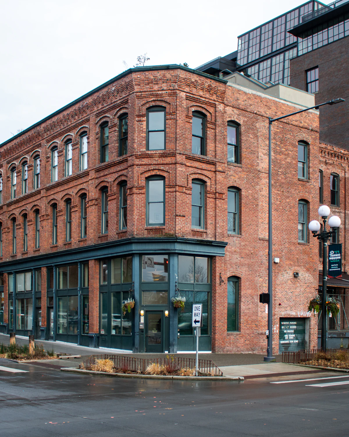 Brick storefront building in Pioneer Square, Seattle